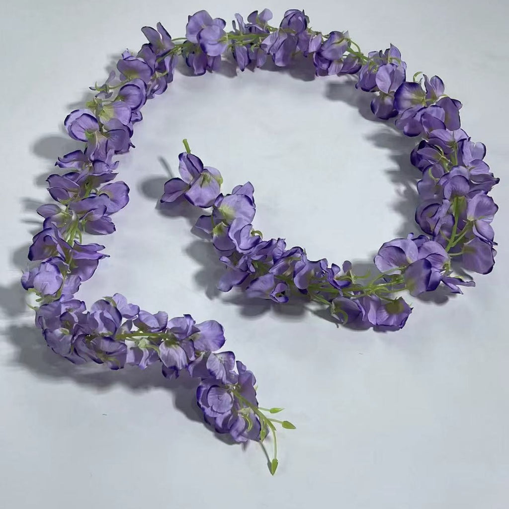 Guirlande de glycine artificielle en tissu soyeux, 150 cm de long, 168 fleurs, pour mariage, décoration intérieure et extérieure