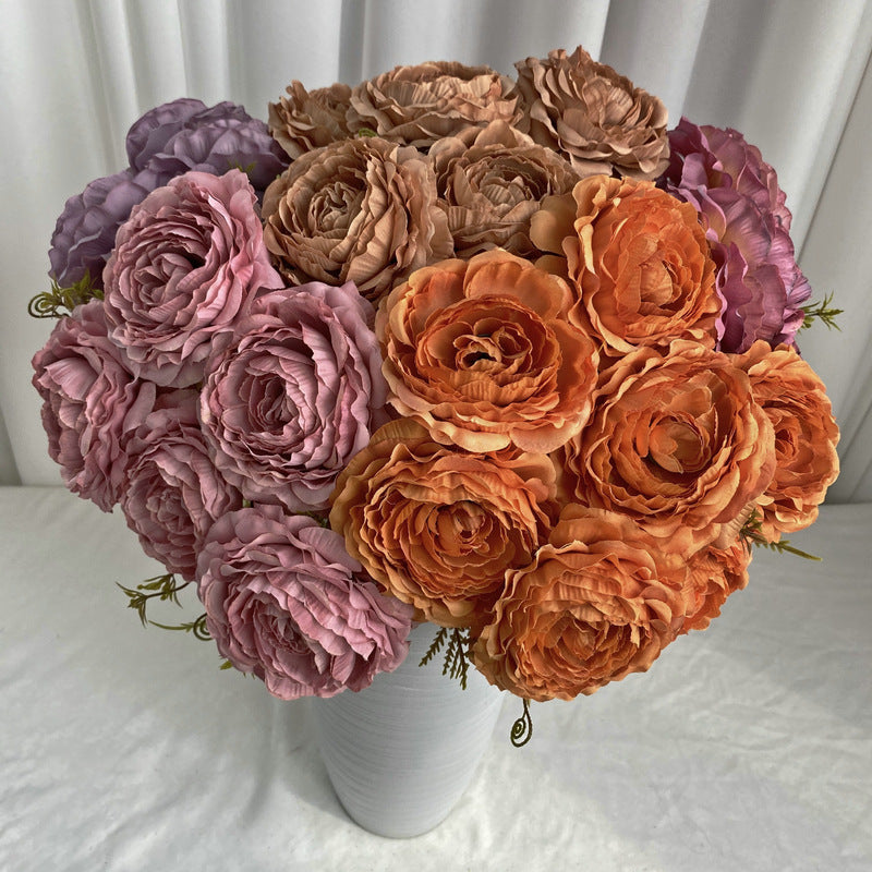 Bouquet de Pivoines en Tissu Soie, 7 Fleurs, 40 cm, Décoration Élégante pour Mariage et Intérieur