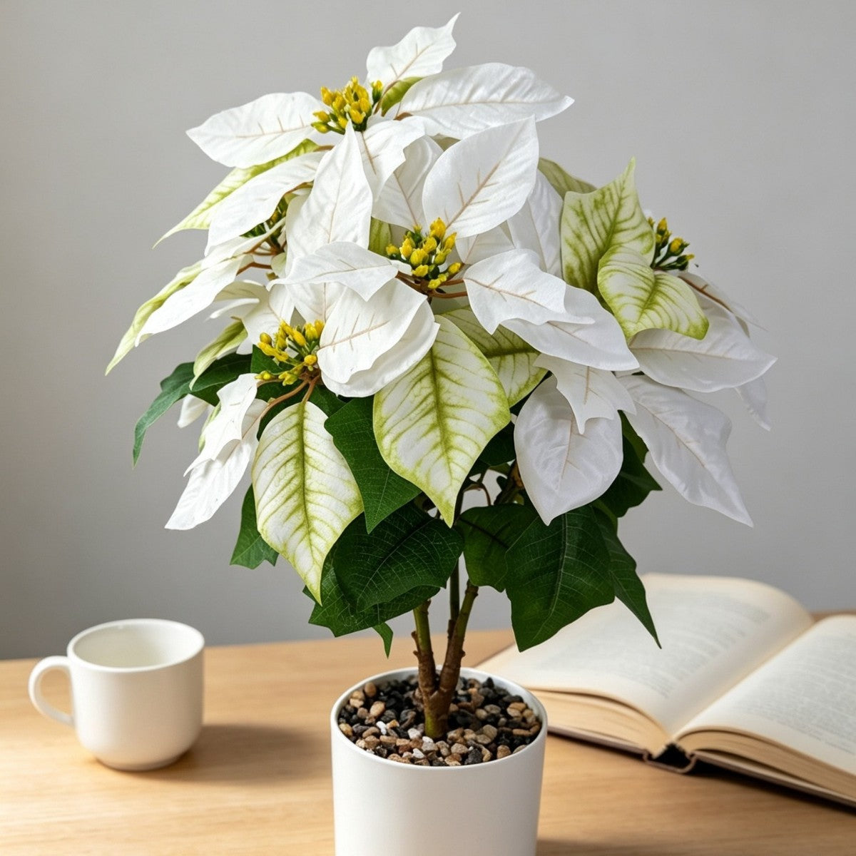 Fleur artificielle de Poinsettia, bouquet de 52 cm, tissu polyester, décoration de Noël, mariage et intérieur