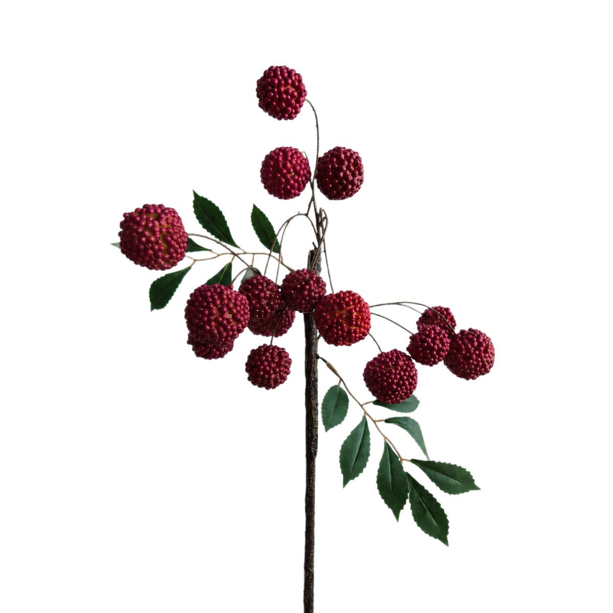 Faux litchi en grappe, 15 fruits avec feuilles, décoration champêtre, 55 cm, sans pot