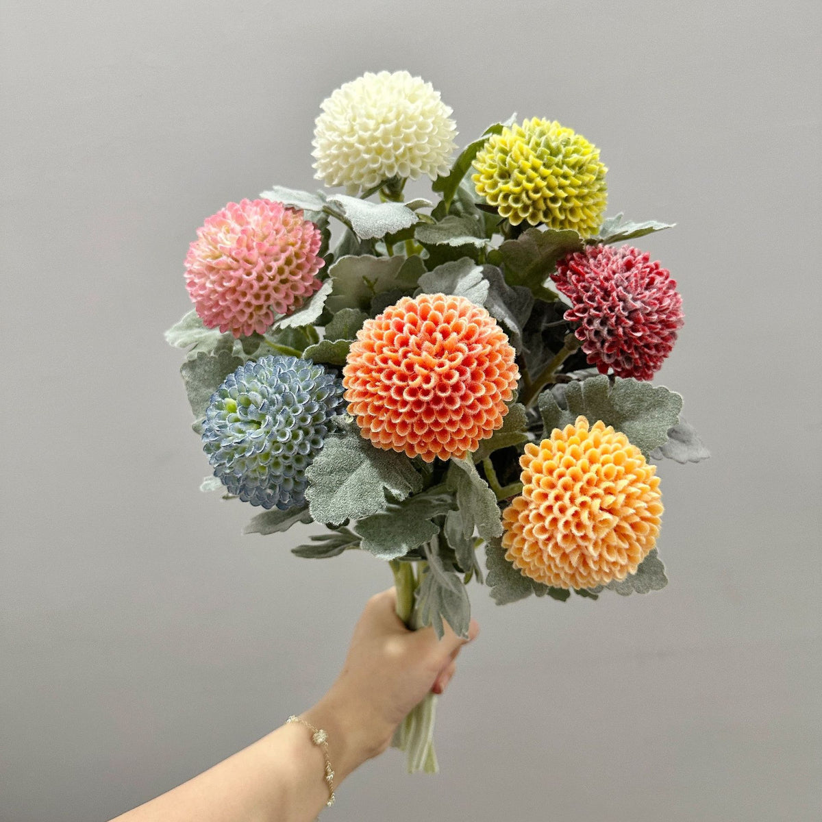 Fleur artificielle Chrysanthème Boule, Tige Unique, 37 cm, Polyester Soie, Décoration Intérieure, Mariage, Bureau