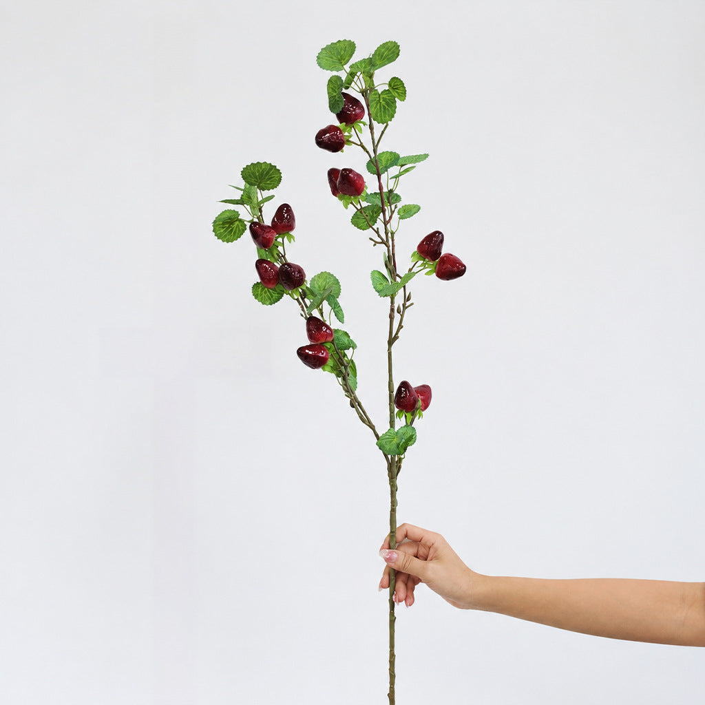 Tige de fraises artificielles avec baies sauvages, 90 cm, décoration intérieure et mariage