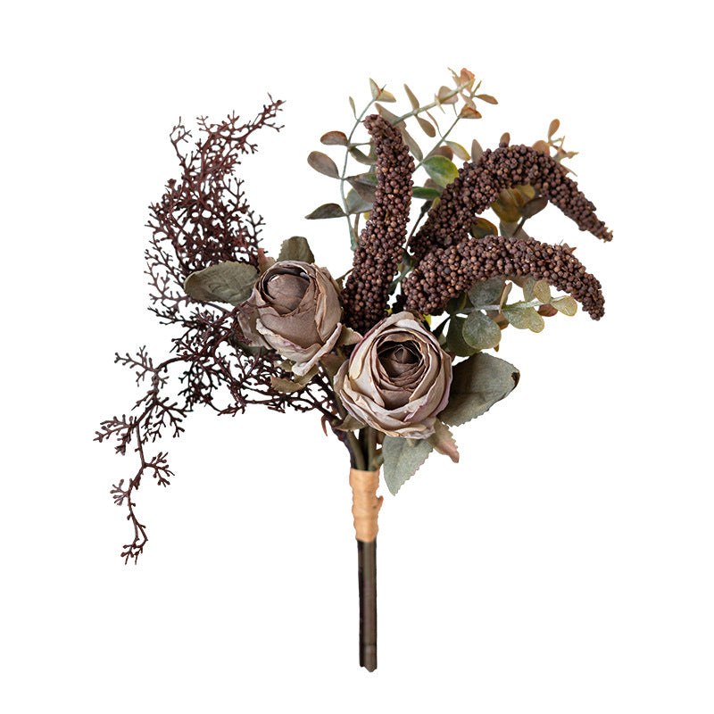 Bouquet de roses et eucalyptus artificiels 29 cm, décoration élégante pour mariage, intérieur et extérieur