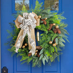 Couronne de Noël en pommes de pin et clochettes, décoration de porte campagne, 45 cm, style rustique élégant