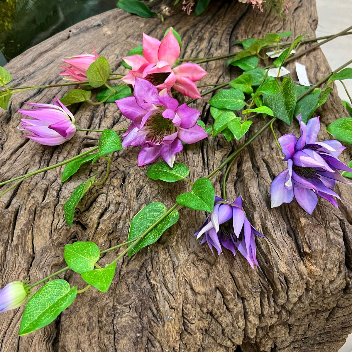 Fleur artificielle Clématite, tige unique avec 3 fleurs, 90 cm, décoration intérieure élégante, style champêtre, pour maison, hôtel ou événement