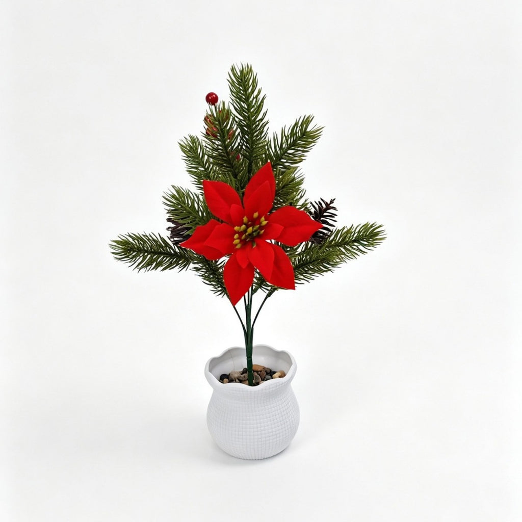 2 branches de poinsettia artificiel en soie polyester pour Noël, décoration florale élégante, 36 cm, pour mariage, maison et commerce