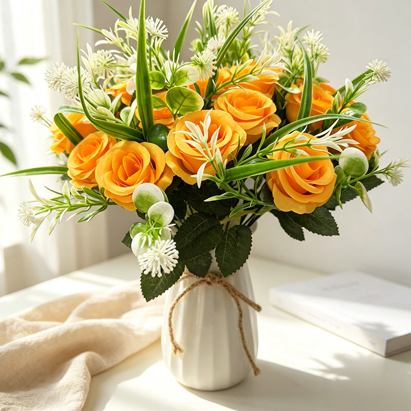 Bouquet de 18 roses artificielles, 40 cm, style champêtre moderne, décoration intemporelle pour mariage, maison et commerce