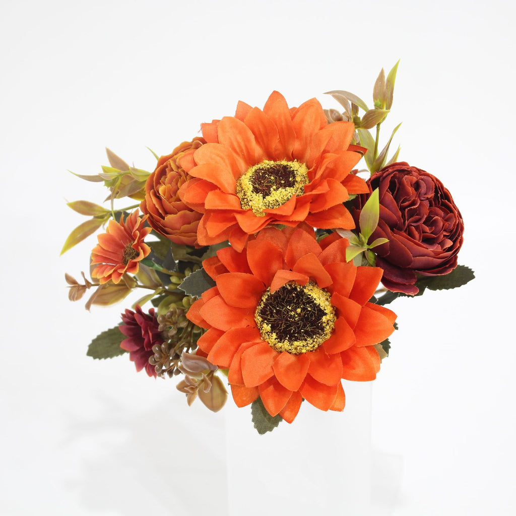 Bouquet artificiel 32 cm – Pivoines, Marguerites, Tournesols, 8 fleurs, décoration intérieur/extérieur, mariage, événement