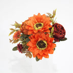 Bouquet artificiel 32 cm – Pivoines, Marguerites, Tournesols, 8 fleurs, décoration intérieur/extérieur, mariage, événement