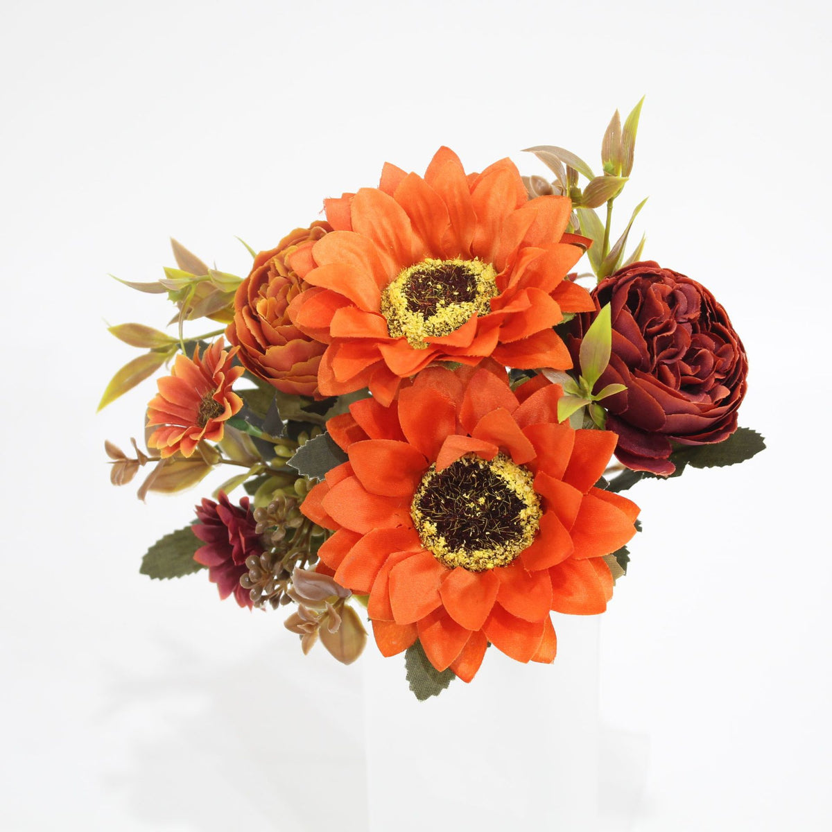 Bouquet artificiel 32 cm – Pivoines, Marguerites, Tournesols, 8 fleurs, décoration intérieur/extérieur, mariage, événement