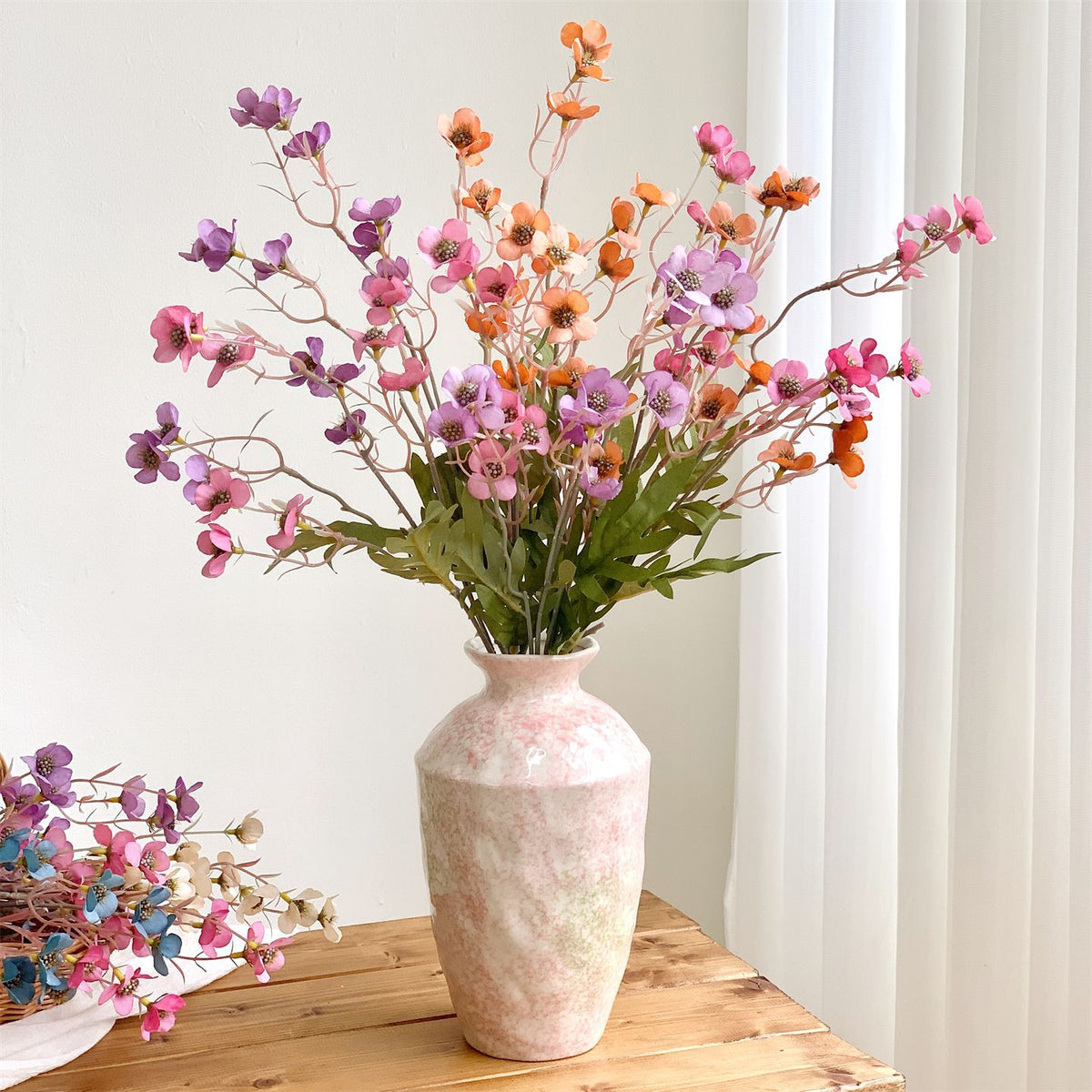 Bouquet de fleurs artificielles en soie polyester, 15 fleurs de prunier, 58 cm, décoration intérieure, style rétro