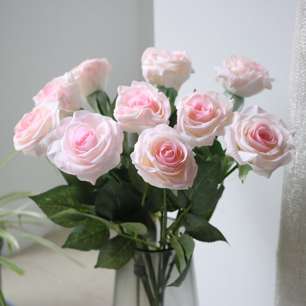 Bouquet de 10 roses en tissu soyeux, 43 cm, décoration intérieure et événements