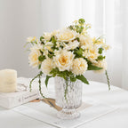 Bouquet de roses et chrysanthèmes artificiels 28 cm, décoration élégante pour mariage, maison ou café, style champêtre et bohème