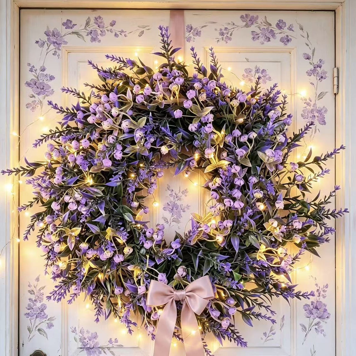 Couronne artificielle de gypsophile et lavande, 30 cm, décoration intérieure, mariage, bureau