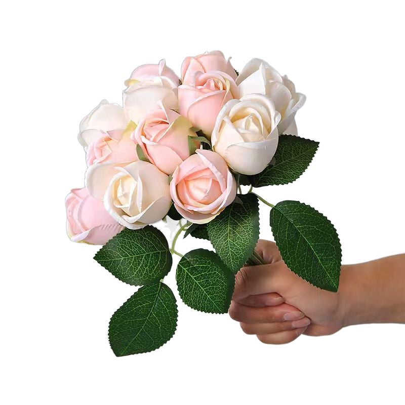 Bouquet de Roses Artificielles Hautement Réalistes, 24 cm, Polyester Soie, Décoration Intérieure, Mariage, Hôtel