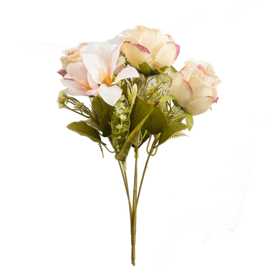 Bouquet de roses et lys artificiels, 34 cm, élégance française, pour mariage, décoration intérieure et extérieure
