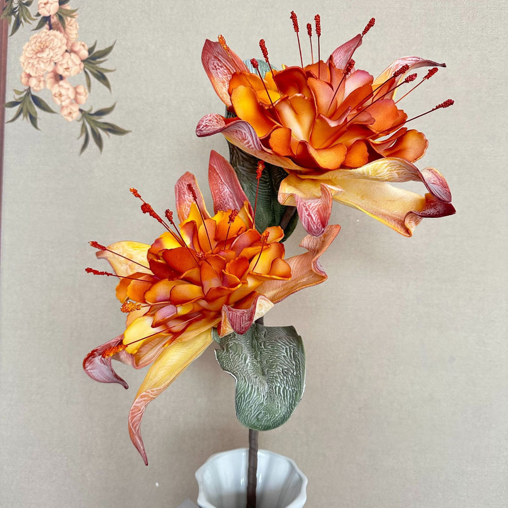 Fleur artificielle chic, tige unique avec 2 fleurs sauvages, 93 cm, idéale pour décoration intérieure et événements