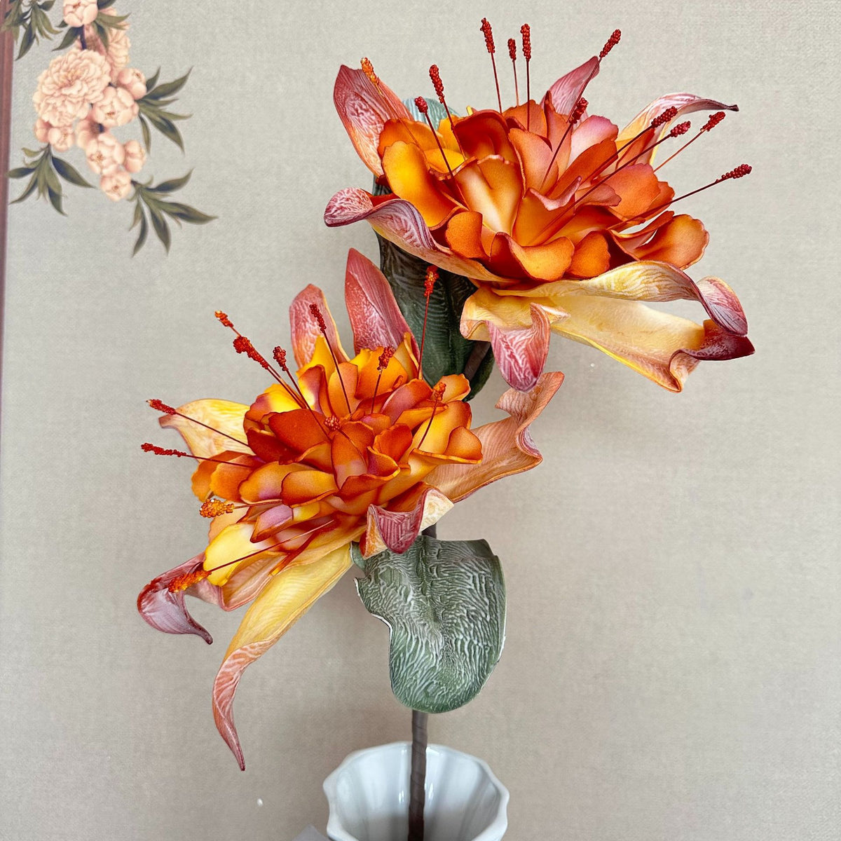 Fleur artificielle chic, tige unique avec 2 fleurs sauvages, 93 cm, idéale pour décoration intérieure et événements