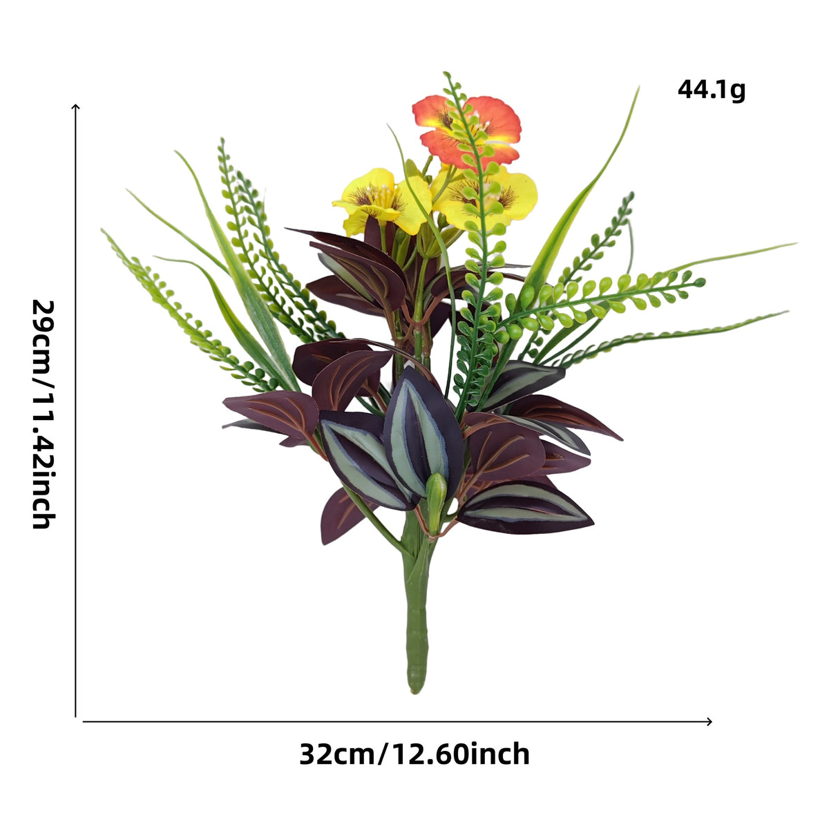 Composition Décorative en Faux Feuillage, Démon de l'Œil de Tradescantia et Impatiens, 29 cm, Pour Bureau et Intérieur