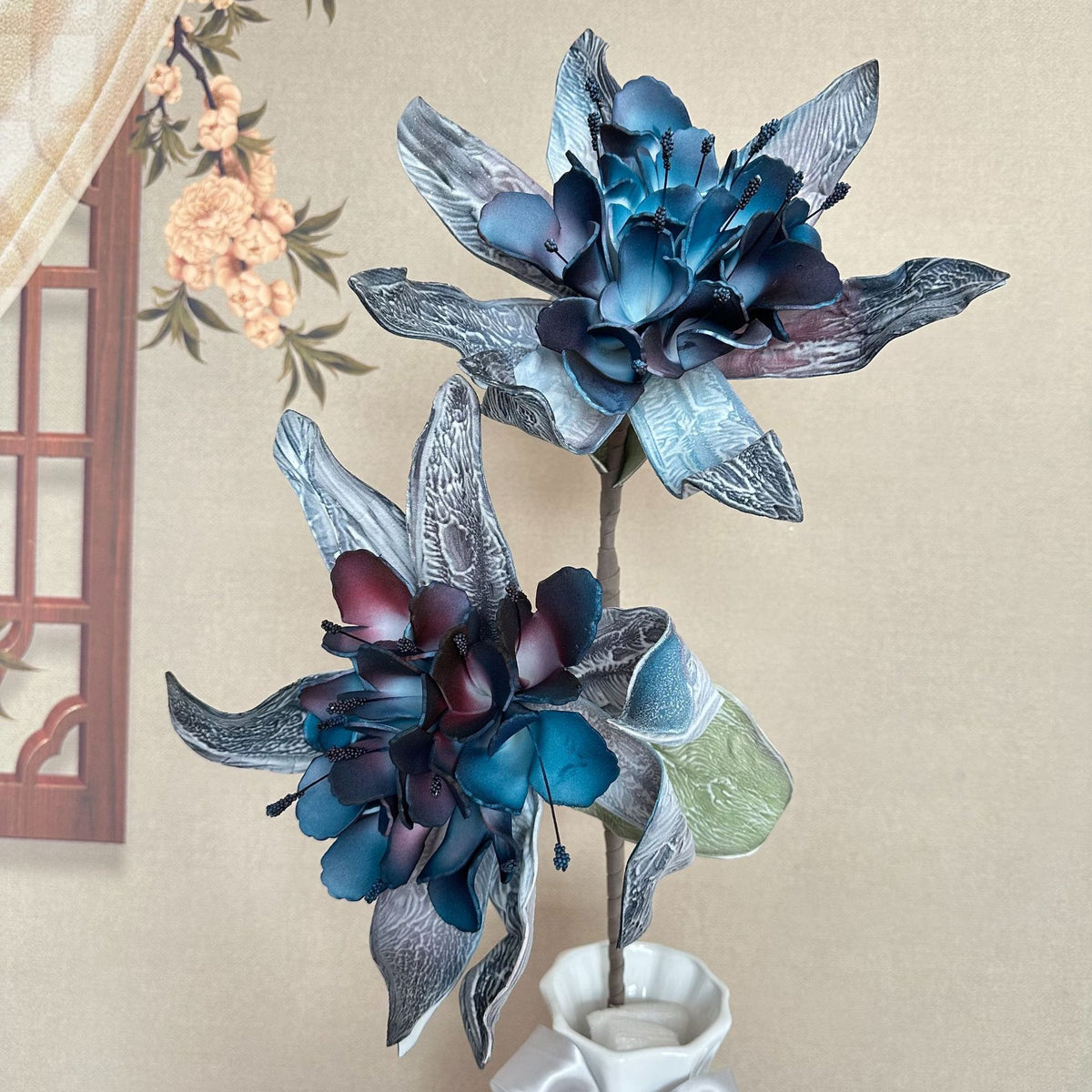 Fleur artificielle chic, tige unique avec 2 fleurs sauvages, 93 cm, idéale pour décoration intérieure et événements