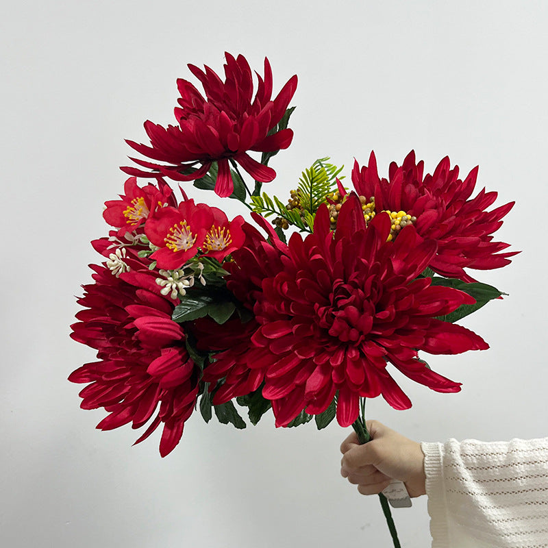 Bouquet de Chrysanthèmes Artificiels, 52 cm, Décoration Élégante pour Mariage et Fêtes