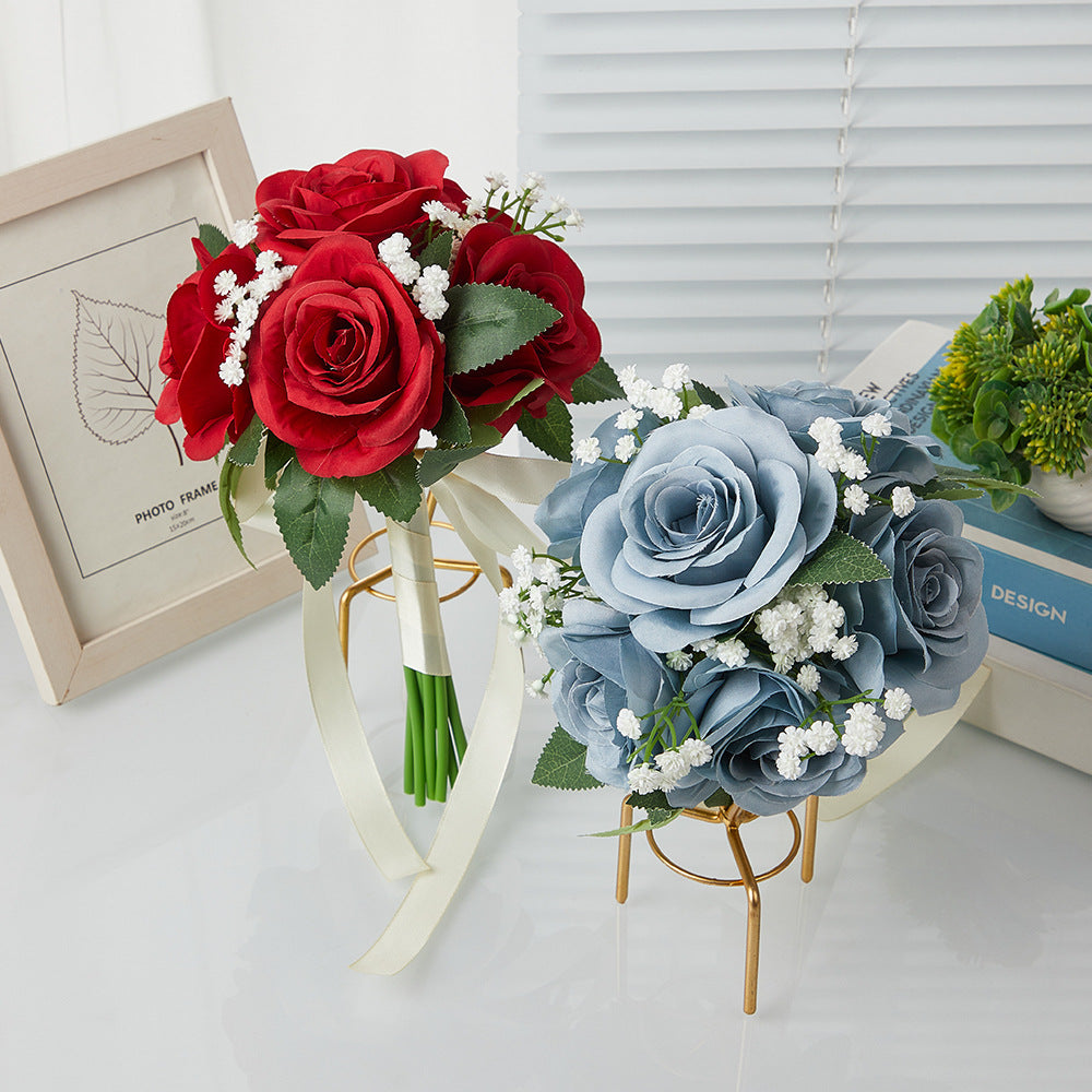 Bouquet de roses et gypsophile artificiel, 27,5 cm, idéal pour les mariages