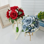 Bouquet de roses et gypsophile artificiel, 27,5 cm, idéal pour les mariages
