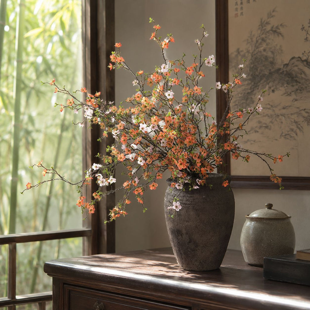 Branche de fleurs artificielles Chimonanthus (faux mimosa), 110 cm, blanc/rose/orange, décoration intérieure élégante, mariage, hôtel, maison