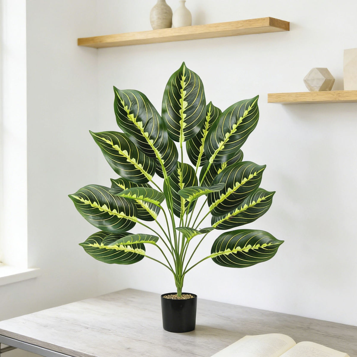 Plante artificielle Maranta, 43 cm, décoration intérieure élégante pour maison, bureau ou événements