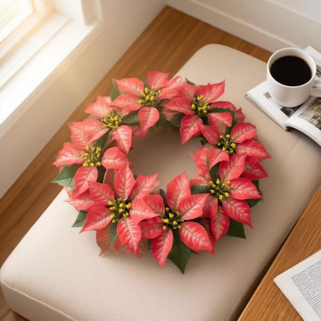 Guirlande de fleurs artificielles Poinsettia pour Noël, décoration murale ou porte, 46 cm, plastique élégant