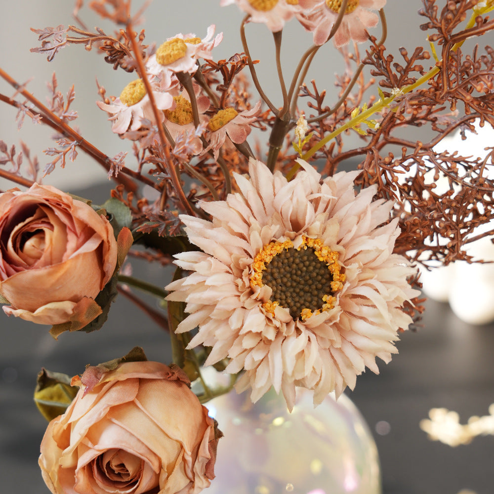 Bouquet de fleurs artificielles rétro 32 cm, roses, marguerites et hortensias en soie, décoration intérieure, mariage, maison de campagne