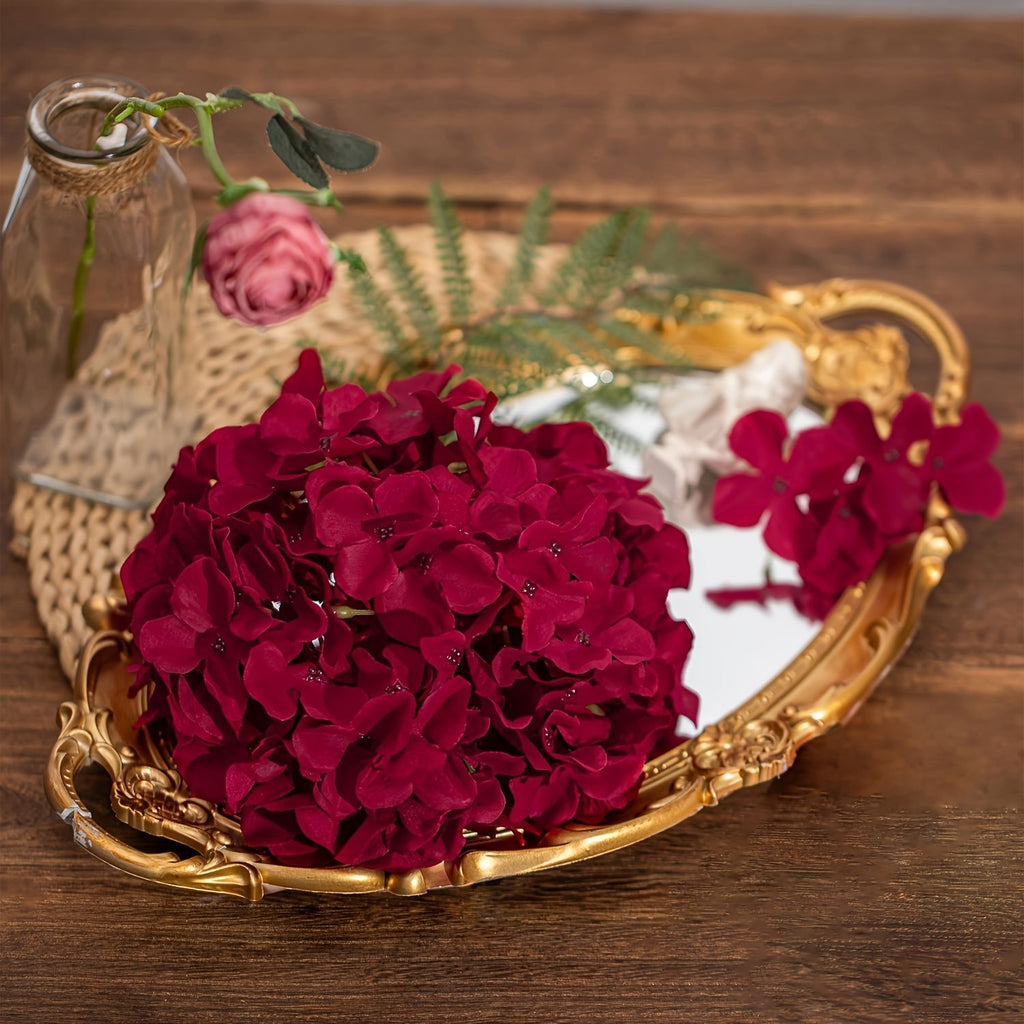 Tête de fleur d'hortensia artificiel en tissu soyeux, 28 cm, couleur bordeaux, pour décoration intérieure et mariage