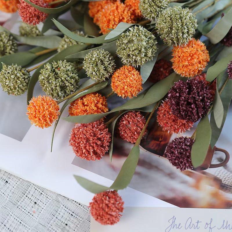 Fleurs artificielles rétro Chrysanthème pompon, bouquet de 6 têtes de 4 cm, 42 cm de haut, soie polyester, décoration d'intérieur et mariage