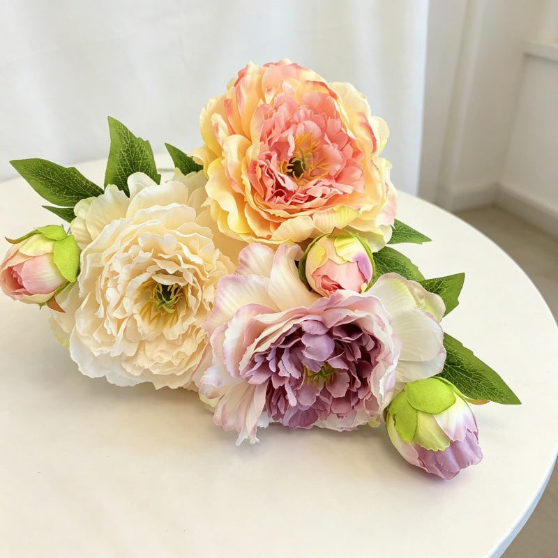 Fleurs artificielles en soie polyester, 2 têtes de pivoines et pivoines blanches, 50 cm, décoration intérieure, mariage, maison