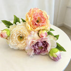 Fleurs artificielles en soie polyester, 2 têtes de pivoines et pivoines blanches, 50 cm, décoration intérieure, mariage, maison