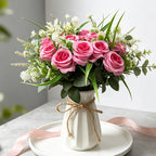 Bouquet de 18 roses artificielles, 40 cm, style champêtre moderne, décoration intemporelle pour mariage, maison et commerce