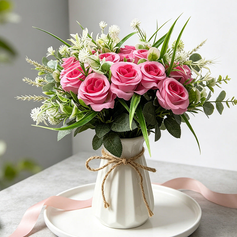 Bouquet de 18 roses artificielles, 40 cm, style champêtre moderne, décoration intemporelle pour mariage, maison et commerce