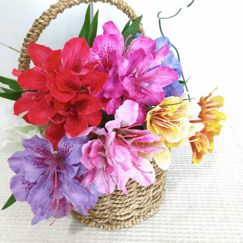 Fleur artificielle Rhododendron, 3 fleurs sur une tige de 70 cm, tissu polyester soyeux, décoration intérieure