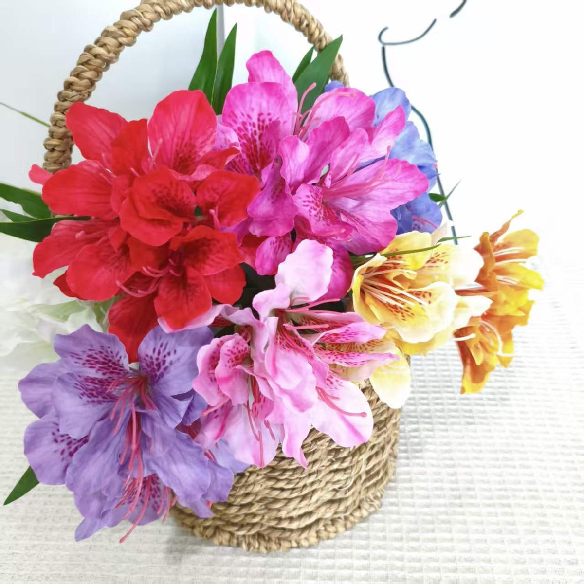 Fleur artificielle Rhododendron, 3 fleurs sur une tige de 70 cm, tissu polyester soyeux, décoration intérieure