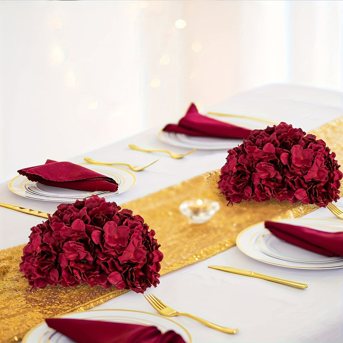 Tête de fleur d'hortensia artificiel en tissu soyeux, 28 cm, couleur bordeaux, pour décoration intérieure et mariage