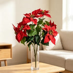 Branche de Poinsettia Artificiel, 12 Fleurs, 45 cm, Décoration de Mariage ou Maison