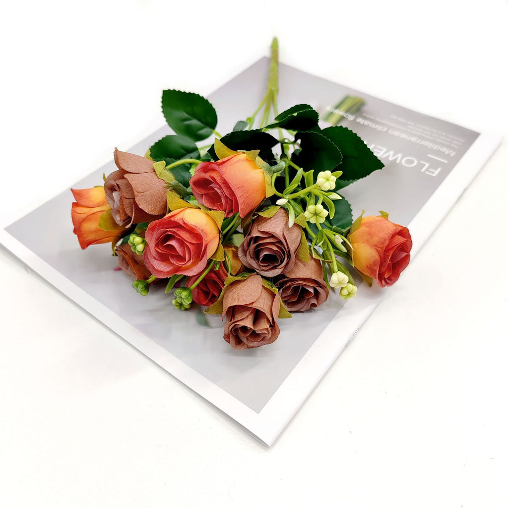 Bouquet de 10 Roses Artificielles en Plastique, 30 cm, Décoration Intérieure Moderne