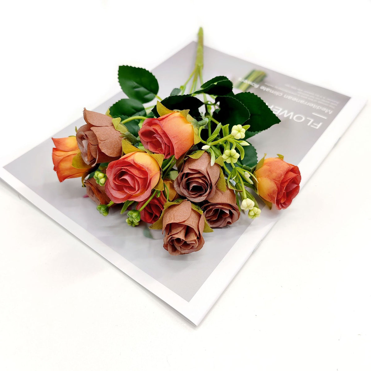 Bouquet de 10 Roses Artificielles en Plastique, 30 cm, Décoration Intérieure Moderne