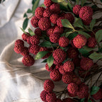 Faux litchi en grappe, 15 fruits avec feuilles, décoration champêtre, 55 cm, sans pot
