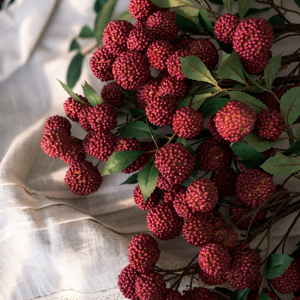 Faux litchi en grappe, 15 fruits avec feuilles, décoration champêtre, 55 cm, sans pot