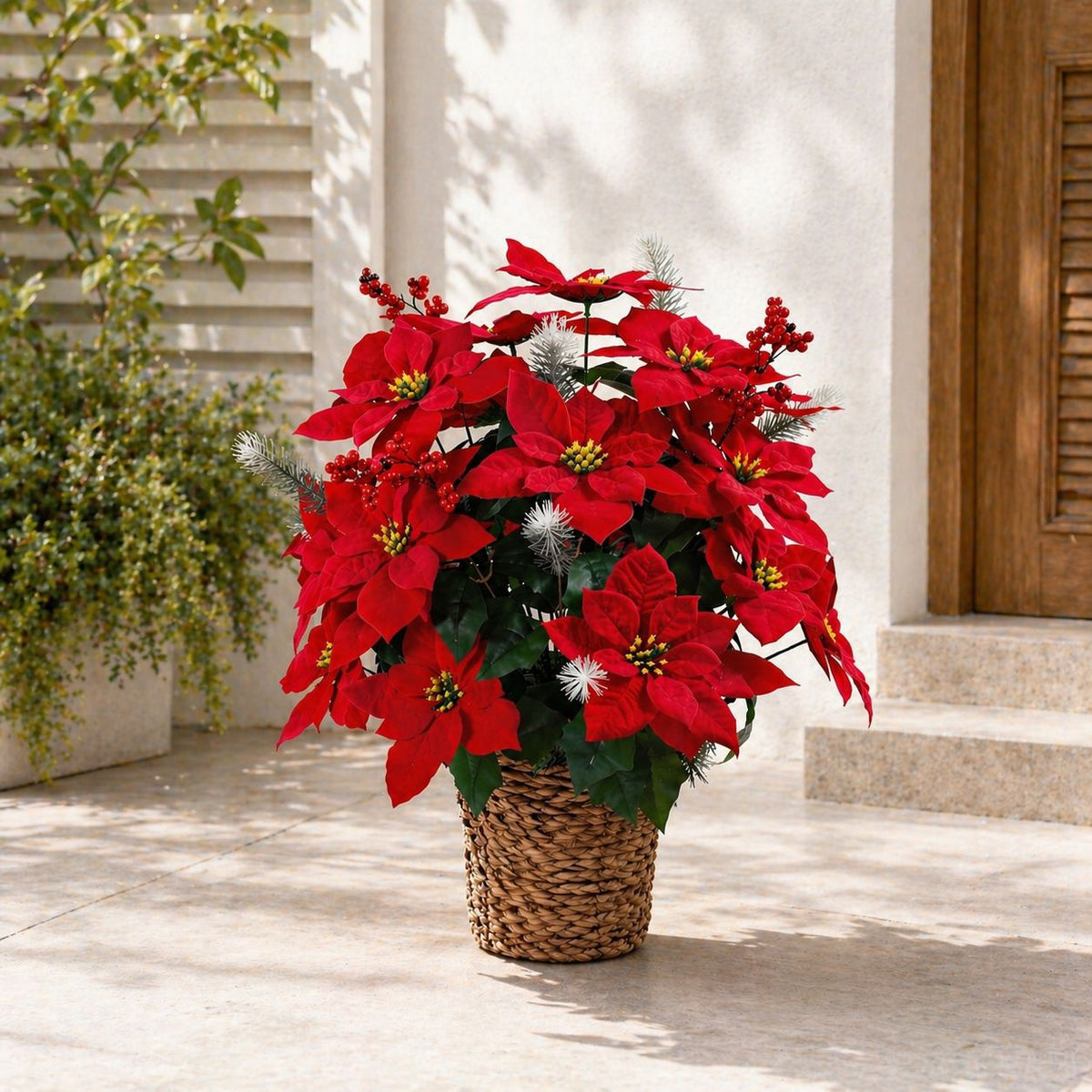 Poinsettia artificiel avec 36 fleurs, décoration de Noël en tissu soyeux, 36 cm, pour mariages, hôtels et décoration d'intérieur