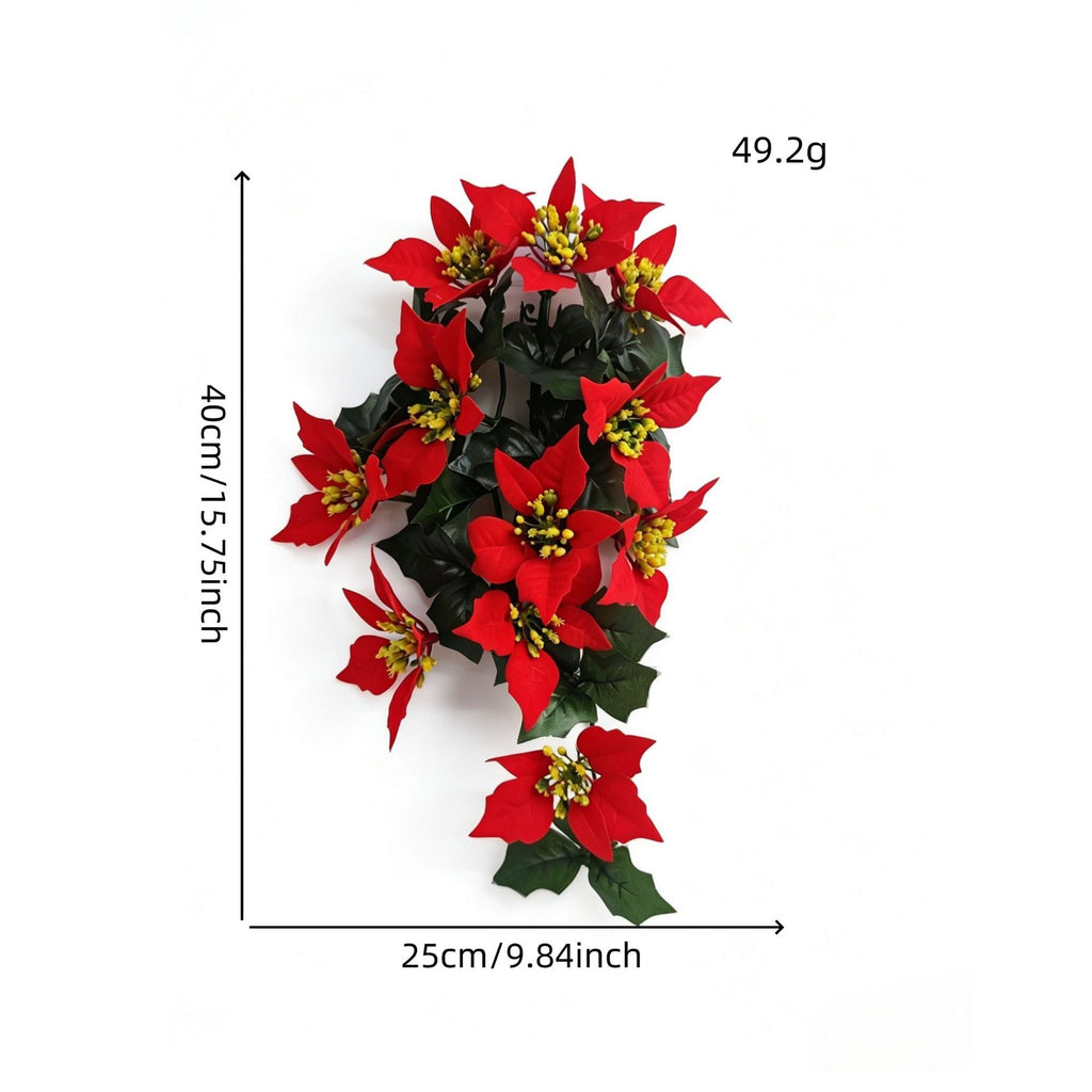 Guirlande de 11 poinsettias artificiels, 40 cm, déco Noël et mariage, intérieur