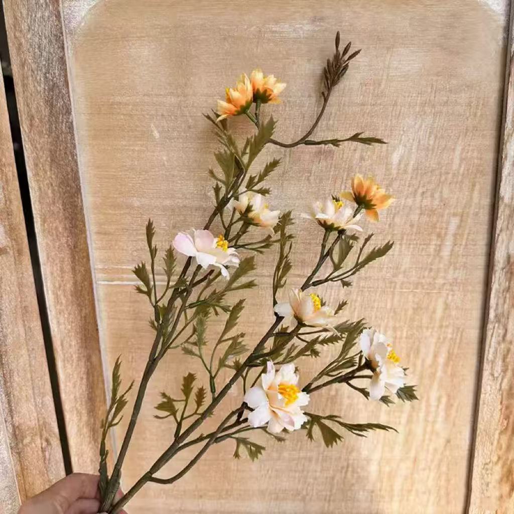 Fleur artificielle Marguerite, tige unique avec 9 fleurs, 84 cm, style rétro, polyester soyeux, décoration intérieure