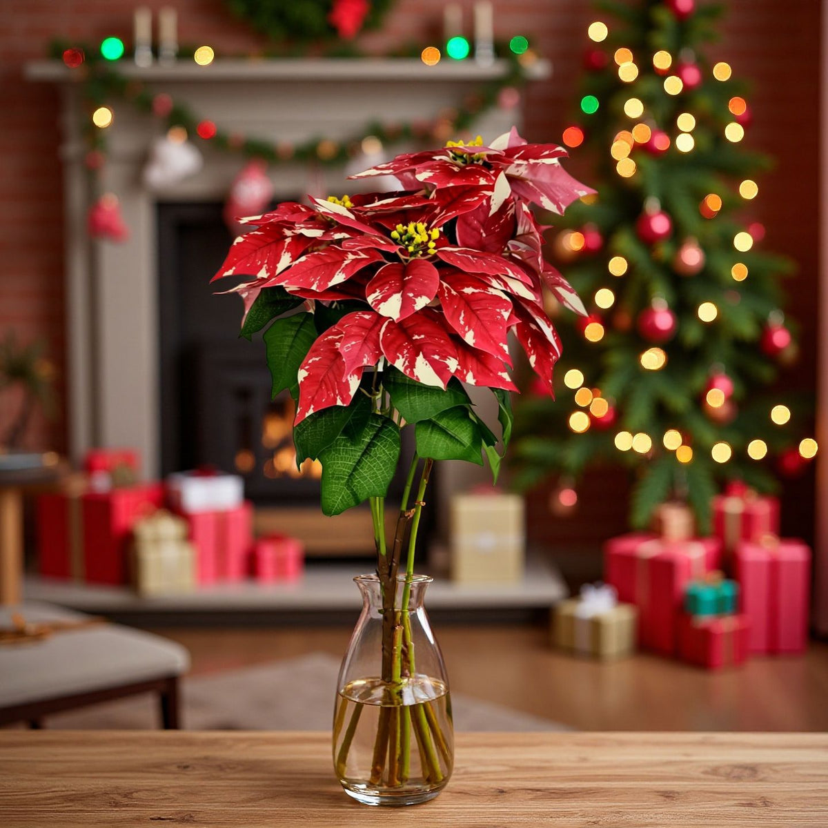 Fleur artificielle Poinsettia, 52 cm, idéale pour Noël, mariages et décoration intérieure