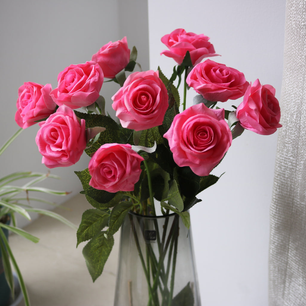 Bouquet de 10 roses en tissu soyeux, 43 cm, décoration intérieure et événements